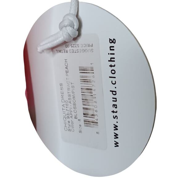 New with Tags Staud Chiquita Peach Pink Pleated Floral Fit and Flare Dress SZ 8 - Picture 7 of 13